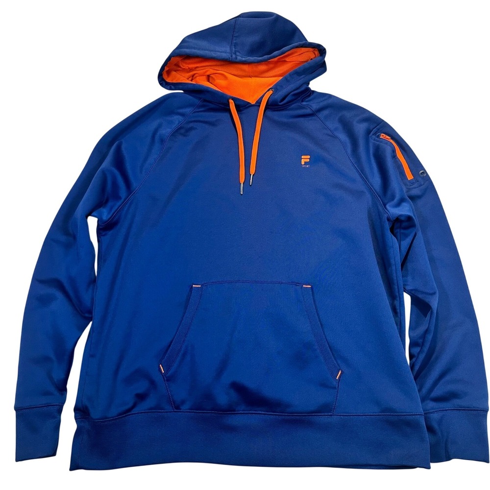 Fila Sport Mens Hoodie Blue Orange Athletic Sweatshirt‎ Large Zip Sleeve Pocket